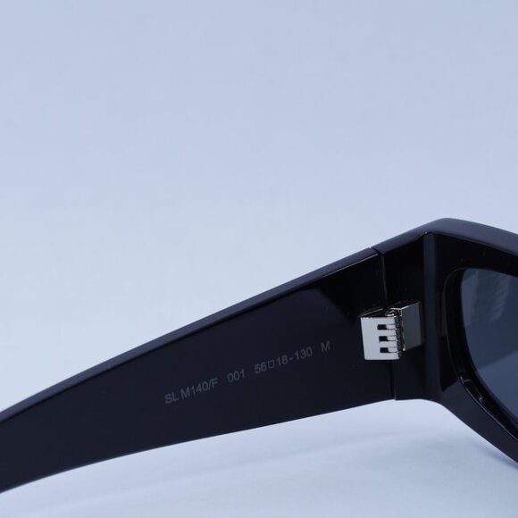 Saint Laurent SLM140/F 001 Sunglasses Shiny Black Rectangle Frame, Grey Lenses